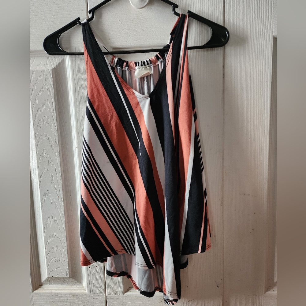Striped Sleeveless Top - Black, White, Pink